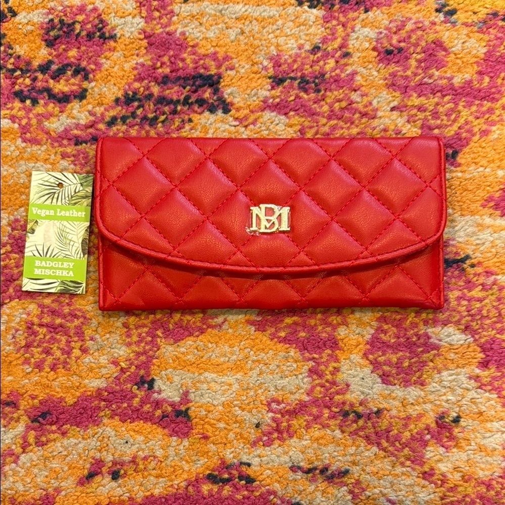 Badgley Mischka Red Quilted Wallet with Gold Hardware